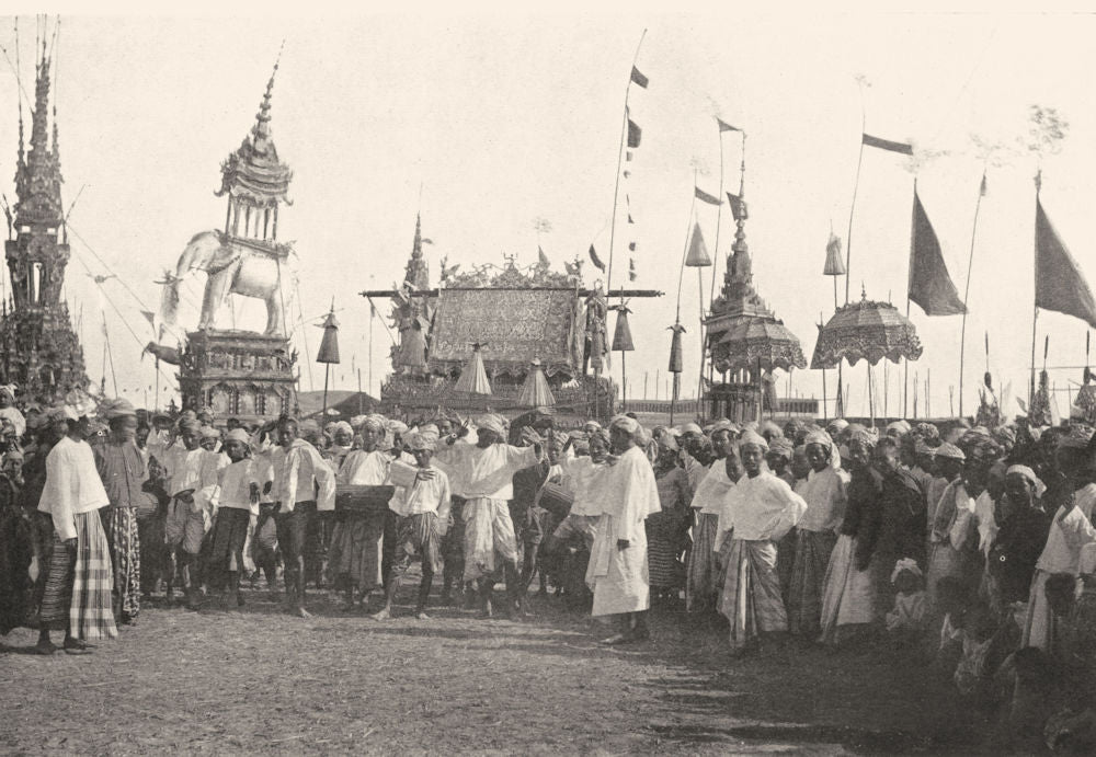 BURMA. Burma. A Funeral procession;  1900 old antique vintage print picture